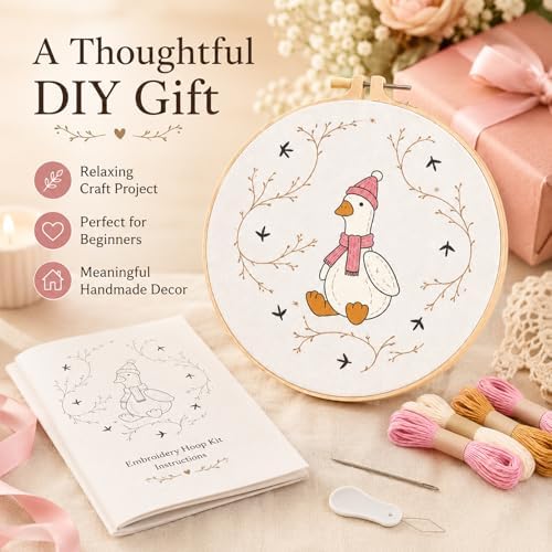 secrncy Goose Embroidery Kit for Beginners with Pre-Printed Fabric