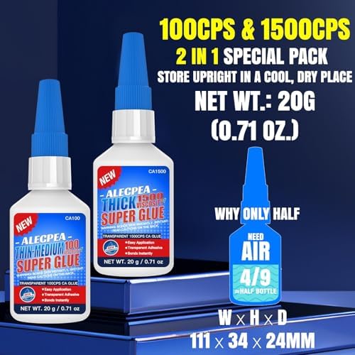 ALECPEA CA Glue Thin & Thick 100/1500 CPS, 2-in-1 Woodworking Adhesive
