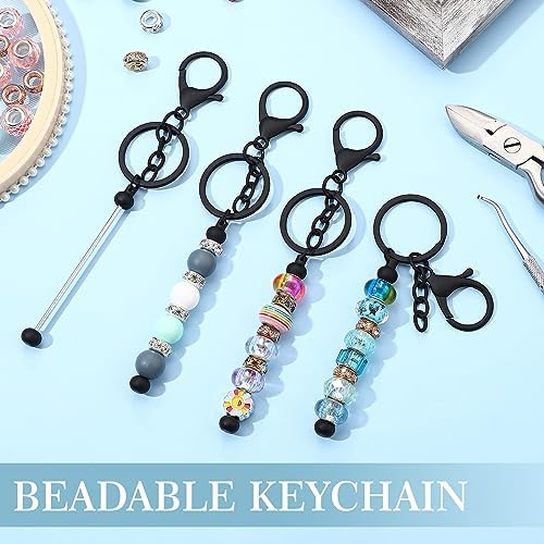 Tondiamo 12 Pcs Beadable Keychains Bars Bulk Blank Beaded Metal Keychain for Craft DIY Gift