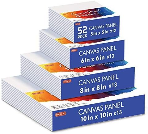 Shuttle Art 52 Pack Canvas for Painting, Multi-Size 5x5/6x6/8x8/10x10 Inch Blank Canvas Boards for Painting, 100% Cotton Primed White Art Canvas, Ideal Art Supplies for Kids Adults Acrylic OilPainting
