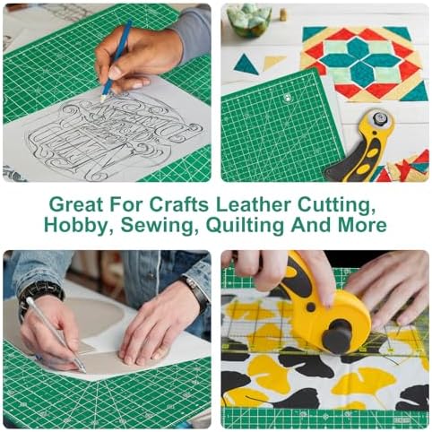 Headley Tools 17"x17" Rotating Cutting Mat, Self Healing Mat with 360-Degree Rotation & Anti-Slip Base, Sewing Board Cutting Mat Perfect for Fabric Quilting Leather Hobby Project, Green