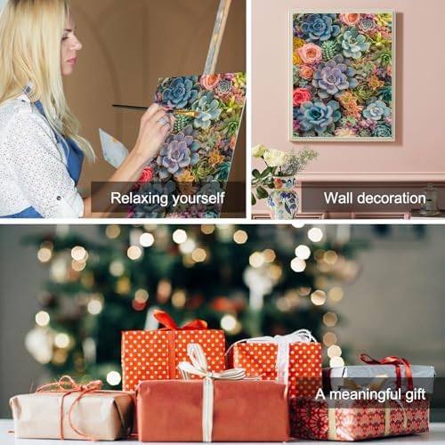 Amaieuin Succulent Paint by Numbers Kits for Adults,Canvas Paint by Numbers for Adults,Succulent Paint by Number Adult for Gifts and Home Wall 20x16in