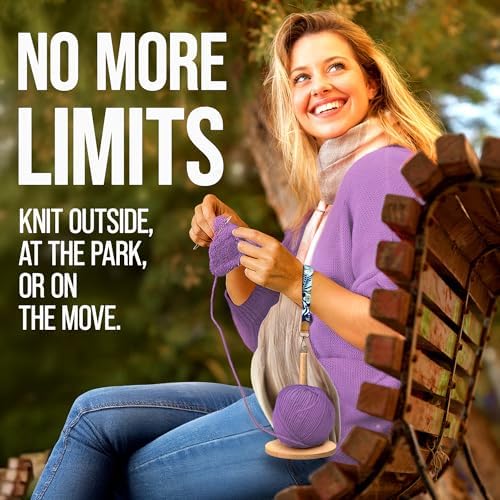 BARVA 2 in 1 Upgraded Table Chunky Yarn Holder 22 Lb & Mini Wristlet Spinner | Bracelet Spindle On the Go for Travel & Car | Wood Crochet Accessories | Compact Fiber Tools | Top Crafts Gifts for Women