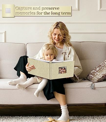 Artfeel Photo Album Self Adhesive Scrapbook Album for 3x5 4x6 5x7 8x10 Pictures,40 Pages Linen Cover with Display Window DIY Photo Book,Ideal Gifts for Family Travel Wedding Baby