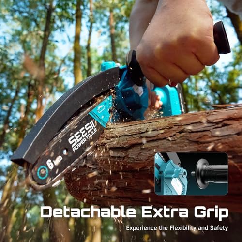 SEESII 6 Inch Mini Electric Chainsaw Cordless Battery Powered | 2026 Upgraded Hand Held Saw with 2x2000mAh Batteries for Wood/Tree Trimming, Chain Saw Gift for Men Husband Father Gardener