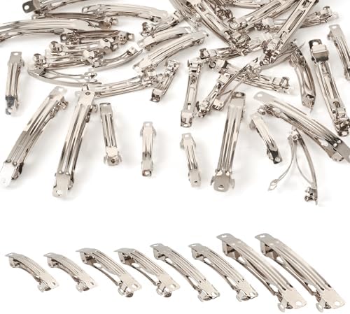 40Pcs Iron Barrette Hair Clips 4 Sizes Metal Silver French Barrette Findings for DIY Hair Accessories Making