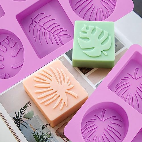 Tropical Leaf Soap Molds, 2 Pack Leaf Embossed Silicone Mold 12-Cavity | Rectangle & Ellipse Shapes Soap Bar Mold for Candle Lotion Bath Bombs Resin, Non-stick Baking Molds, Hawaii Style Design
