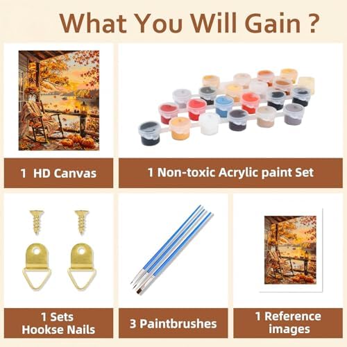 AOSGEDY Fall Paint by Numbers Kit for Adults - Autumn Landscape Adult Paint by Number Kits on Canvas Without Frame for Beginner, DIY Acrylic Oil Painting by Numbers Kit for Home Wall Decor 16x20 Inch
