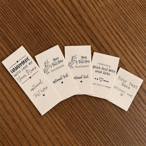 Custom Cotton Tags for Handmade Items, Personalized Sewing Labels for Quilting & Knitting, Handmade & Crafts, Clothing Name Tags with Logo, 100% Cotton, Machine Washable, 40×50mm (Cotton Tag)