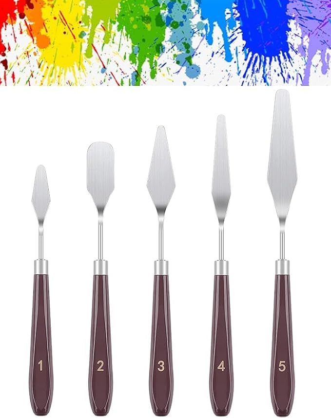 FUPUALL 5 Pieces Painting Knives Stainless Steel Spatula Palette Knife Oil Painting Accessories Color Mixing Set for Oil, Canvas, Acrylic Painting