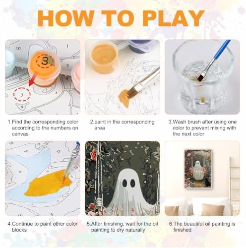 SENQAO Ghost Paint by Numbers Kit for Adults Beginner, Halloween Adult Paint by Number Kits on Canvas, DIY Acrylic Oil Easy Painting by Numbers for Home Wall Decor 8X12 inch (Cat Flower)