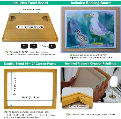 Outdoor Watercolor Easel Set | Portable Plein Air Watercolor Easel System with Studio-Like Ergonomics | 70L Backpack, Tripod, Wet Panel Carrier & Stool | Sketchbook, Palettes, Cups & Clips