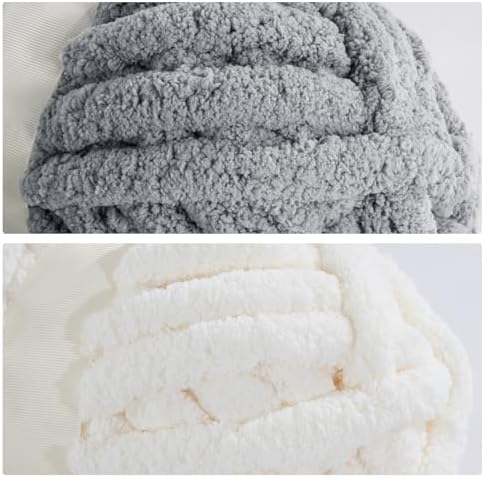 MABOZOO Assorted Chunky Yarn for Hand Knitting 8 Pack, Fluffy Jumbo Chenille Yarn, Soft Plush Yarn Bulky, Giant Thick Fuzzy Yarn for Arm Knitting,4 White & 4 Grey, 31.7 Yds/8 Oz Each