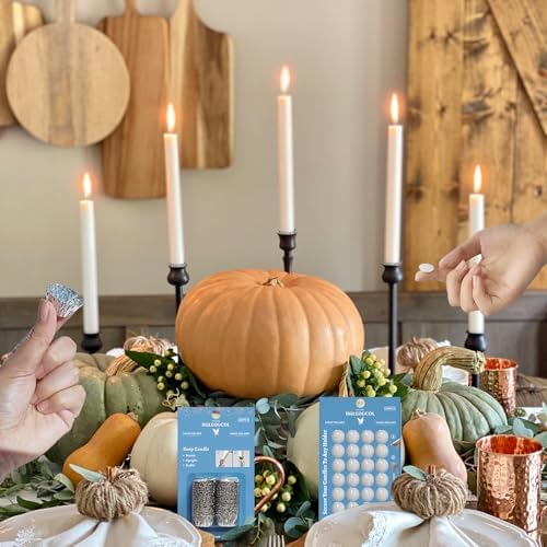 Taper Candle Fittings Set 30 Silver Bobeches & 24 White Sticky Dots for Secure Placement in Taper Candle Holders