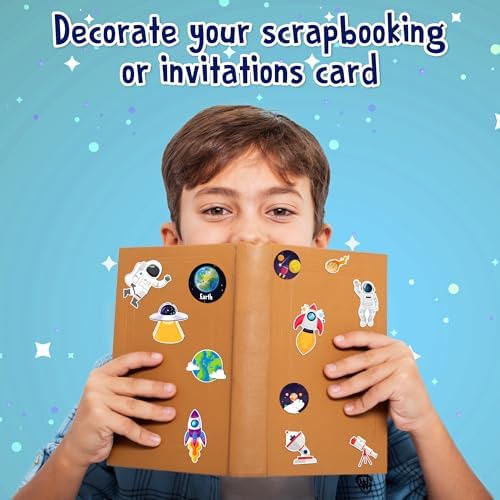 LINAYE 48 Sheets Space Stickers for Kids, 960 PCS Solar System Planets Outer Stickers for Classroom School, Waterproof Self Adhesive Crafts for Kids,Galaxy Outer Space Party Favors Reward for Students