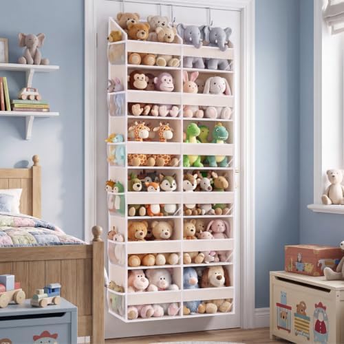 Ofiray-home Over the Door Organizer 6 Tiers, Extra Large Behind Door Storage of 12 Compartments,80 lbs Weight Capacity Hanging Storage Organizer with Clear Window Kids Toys, Shoes, Diapers,Beige