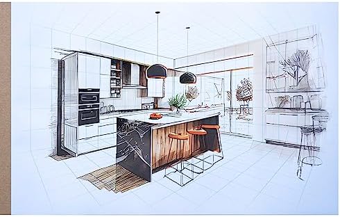 Koala Tools - 40-Page Drawing Pad for 2-Point Perspective, Room Grid Sketch Pad with 3D Virtual Walls Design, Gridded Graph Paper for Interior Room Design, Industrial, Architectural 11 x 17 inches