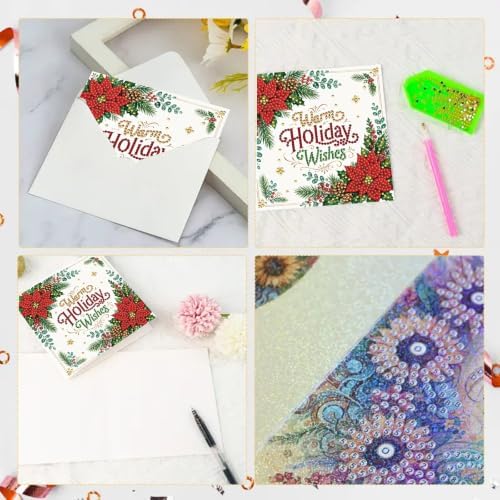 BAYUNOE 6Pcs Christmas Diamond Art Painting Greeting Card Kit with Envelope