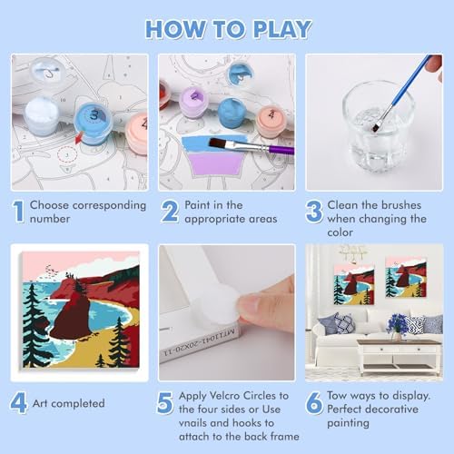 Bowetile Framed Paint by Numbers Landscape Kit for Adults, Adults' Paint-by-Number Kits on Canvas, Painting by Numbers, DIY Acrylic Number Painting for Home Wall Decor, 8x8in