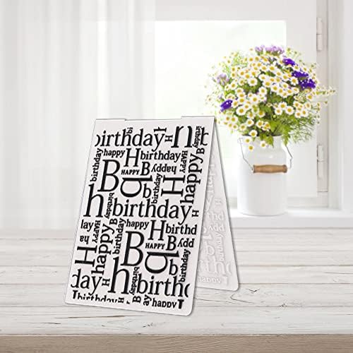 3-D Textured Impressions Background Embossing Folder, Happy Birthday Words Pattern Plastic Embossing Folder Template for Card Making Scrapbooking Paper Craft Album Stamps DIY Décor