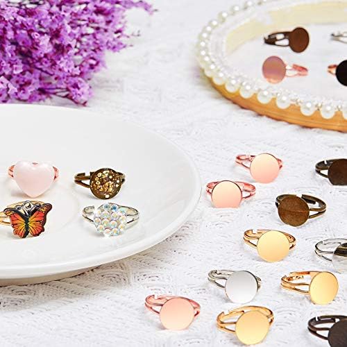 Herdear 40pcs Adjustable Blank Rings 12mm Base, Mixed