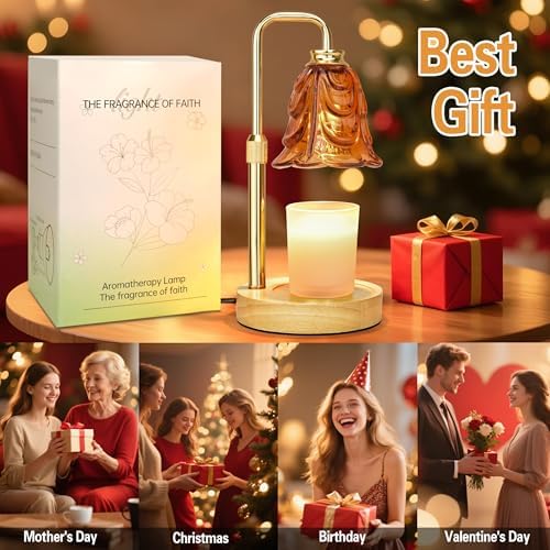 XJZJY Amber Flower Candle Warmer Lamp with Timer, Birthday Gifts for Women | Dimmable wax melt warmer with 2 bulbs for jar candles, height adjustable, Amber tulip design, home decor, housewarming gifts