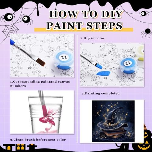 Halloween Paint by Numbers Kit for Adults with Frame Easel 10x10 inch | Halloween Hat Framed Paint by Number Adult,Book Adult Paint by Number, Magic Home Wall Decor DIY Acrylic Oil Painting