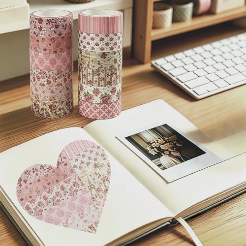 12 Rolls Floral Washi Tape,Cute Washi Tape,Flower Tapes for Journaling Supplies,Stickers for Journaling,Colorful Stickers for Scrapbooking,Motehr Gifts for Mothers Day,Teacher Gifts