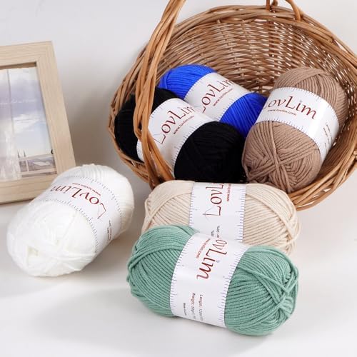 Yarn Pack, 6 skeins of 50g Each, Soft Cotton Yarn for Crochet and Knitting, Craft DK Amigurumi Yarn (Six White)