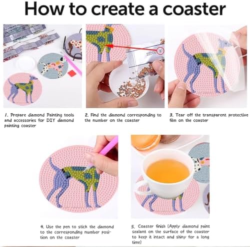 8PCS Dog Diamond Art Coasters Kits, Diamond Painting Coasters with Holder Set of 8, DIY Simple Gem Coaster Art Crafts Supplies for Adults, 4x4 in