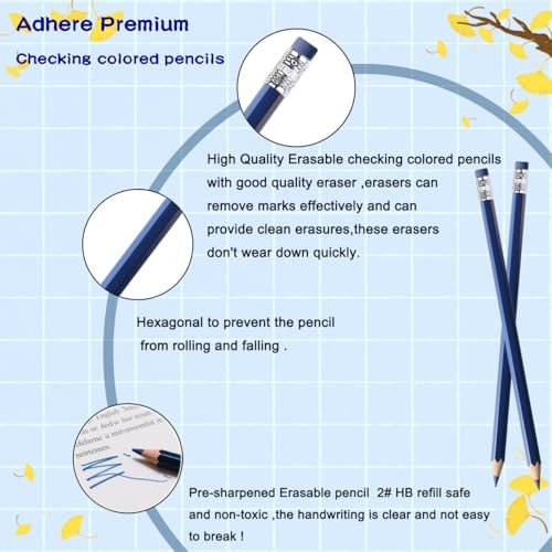 Adhere 25pcs Checking Pencils Erasable colored Pencils Pre-Sharpened #2 HB,for Checking Tests Grading,Map Coloring, editing Office Favors,including a Free sharpener. (Navy Blue)