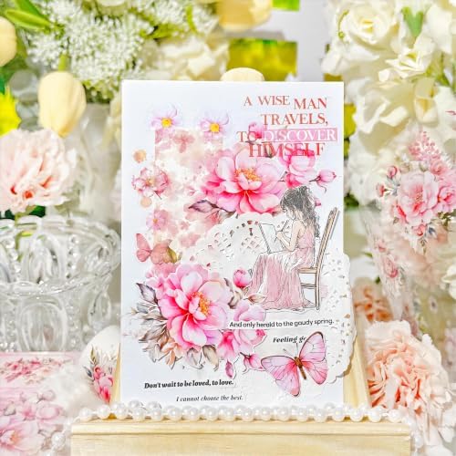 4 Rolls Floral PET Washi Tape Set,PET Tape Stickers for Journaling Kit