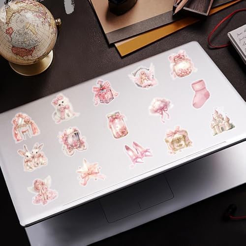 50pcs Pink Flowers Stickers Scrapbook, Self-Adhesive Waterproof Vinyl Sticker for Laptops, Aesthetic Decor Journal Stickers Planner Accessories for Luggage, Water Bottles