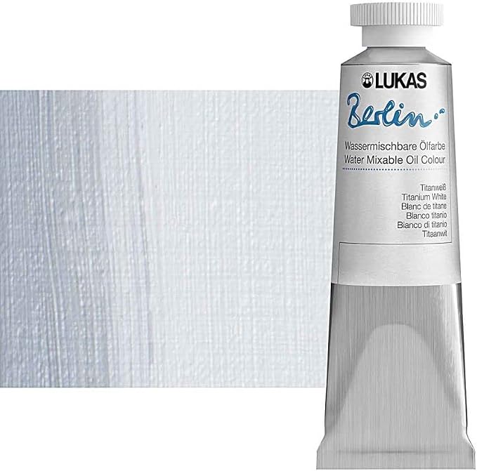 Lukas Berlin Pro Artists Water Mixable Oil Paint 37 ml Tube Titanium White, Water Soluble, Lightfast Pigments, Quick Drying, Easy Clean-Up, Eco-Friendly, Professional Quality, 40 Color Range