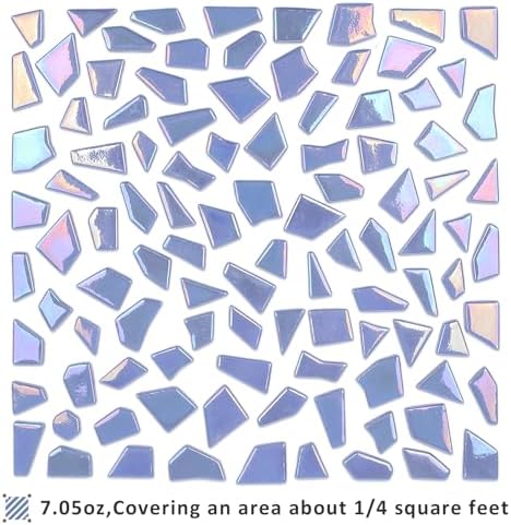 Youway Style Iridescent Glass Mosaic Tiles for Crafs Bulk,200g Sky Blue Broken Stained Glass Pieces for Crafts DIY Mosaic Art Decor,Garden Mosaic Supplies