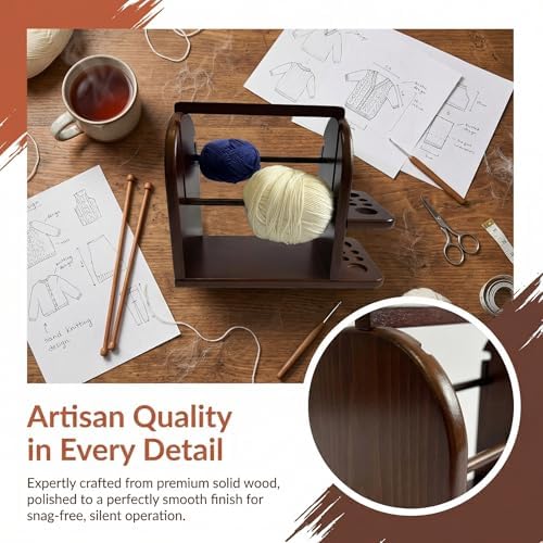 Yarn Holder for Crocheting, Wooden Yarn Spinner with Phone Stand, Dual Knitting Yarn Dispenser, Smooth Rotating Yarn Organizer with Tool Storage, Large Base Crochet Accessories Gifts for Mom