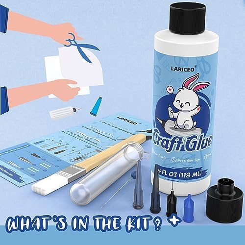 Craft Glue 4oz with Precision Tips | Quick Dry Clear Strong Permanent Tacky Glue for Fabric & Paper Crafts, Scrapbooking, Card Making Supplies