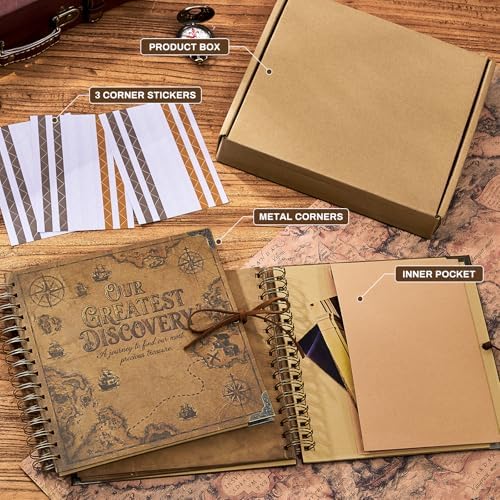 Adventure Book 8x8 Scrapbook Photo Album, Travel Diary with Metal Corner Protectors, 250 gsm Acid-Free Kraft Paper DIY Memory Book for Wedding Guestbook Anniversary, Baby & Family Gifts