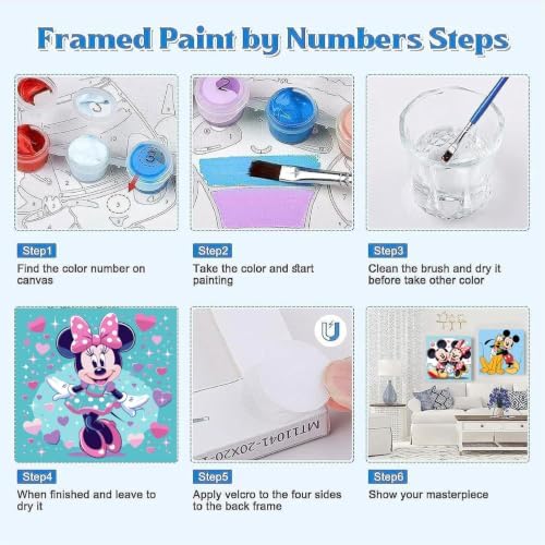 Fuinkqe 4 Ps Paint by Numbers Kit for Kids with Framed Canvas,Cartoon Paint by Numbers for Kids Ages 8-12 with Wooden Easel,Easy Paint by Numbers Kits for Home Wall Decor 8X8 Inch