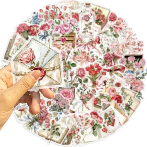 Aesthetic Flowers Stickers Transparent Flora Scrapbook Stickers Pink