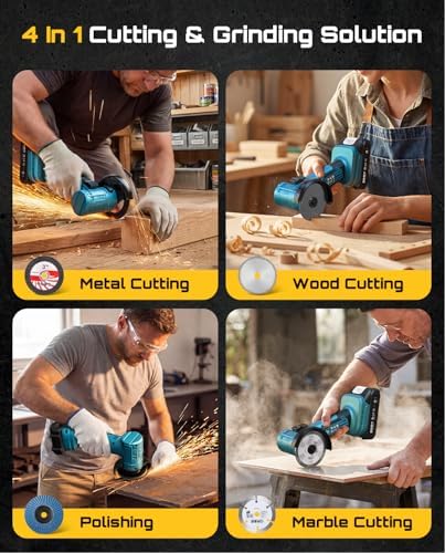 SEESII 3-Inch Cordless Mini Angle Grinder with 2× 21V 2.0Ah Batteries | Brushless Angle Grinder 19000 RPM, 7pcs Cutting Discs, 210W Power Electric Grinder Tool for Metal Wood Polishing Rust Removal