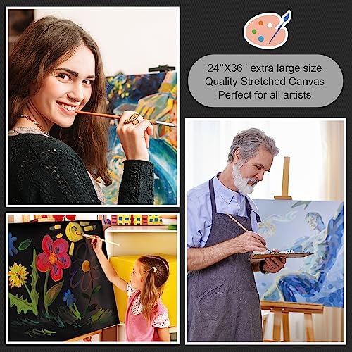 Ctosree 2 Pack Stretched Canvas for Painting, Large Black Cotton Art Large Triple Primed Profile Blank Canvases for Watercolor Acrylics Oil Painting(24 x 36 Inch)