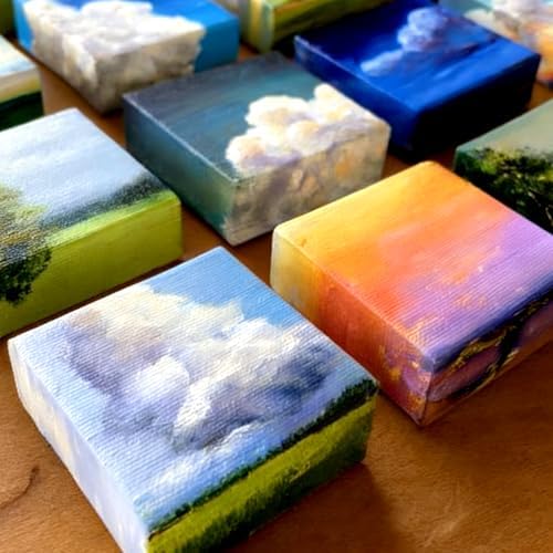 PHOENIX 5x5 Inch 4 Pack Museum Canvas - 2 3/8 Inch Thick Edge Deep Mini Block Canvases for Painting 100% Cotton 11 Oz. Gesso Primed White Blank Professional Art Canvas