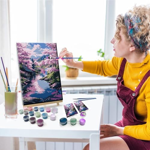 JOOZ Landscape Paint by Number Kit for Adults Beginner with Easel Forest Adult Paint by Number Kits on Canvas with Frame DIY Oil Painting Kits for Gift Home Wall Decor 7.87x11.81 Inch