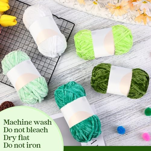 Woanger 20 Skeins Chenille Yarn Bulk for Crochet Knit 2000g, Green Tone