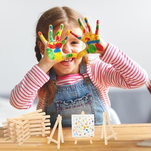Yiksonyo 80 Pack 5.7 Inch Wooden Easel, Tabletop Wood Easels, Small Wooden Easel for Painting, Art, and Crafts