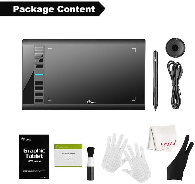 UGEE M708 Drawing Tablet, 10x6 inch Large Space for Digital Drawing | 8 Hot Keys, Passive Stylus of 16384 Levels Pressure, Digital Graphics Art Tablet, For PC Paint, Design, Art Creation Sketch