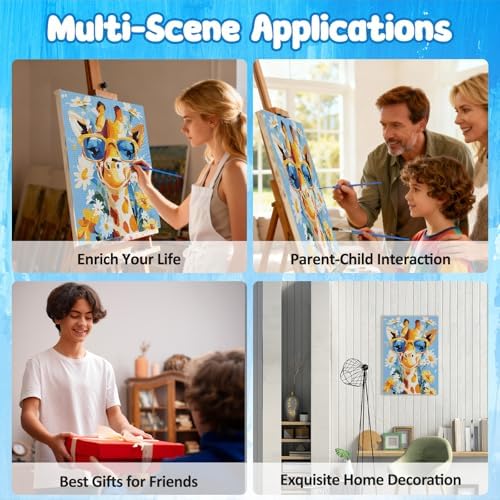 MAXBYE Framed Paint by Numbers Kits for Adults Beginners with Wooden Easel, Animal Giraffe Crafts Art Kit with Frame, DIY Canvas by Numbers for Gift Home Wall Decor 10×14 in