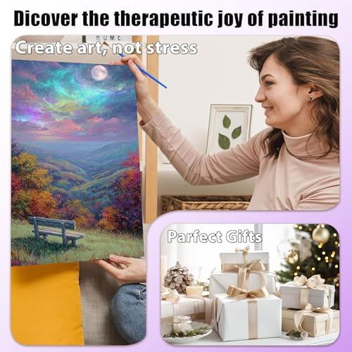 Landscape Paint by Numbers Kit for Adults,Paint by Numbers Adult16x20in | Moon Paint by Number Adult for Home Decor Gifts Includes all supplies