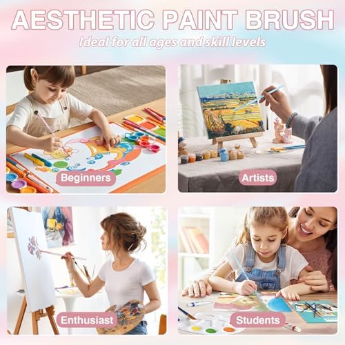 8pcs Fine Detail Paint Brush Set, Small Miniature Fine Tip Detail Brushes Kit for Acrylic Oil Watercolor, Miniatures, Models, Paint by Numbers, Rock Painting (Pink and Blue)